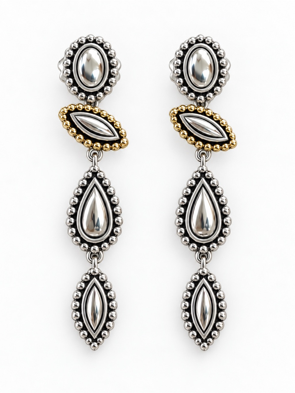 NWT LAGOS Signature Caviar 18K Gold Sterling Silver Tired Drop Dangle Earrings